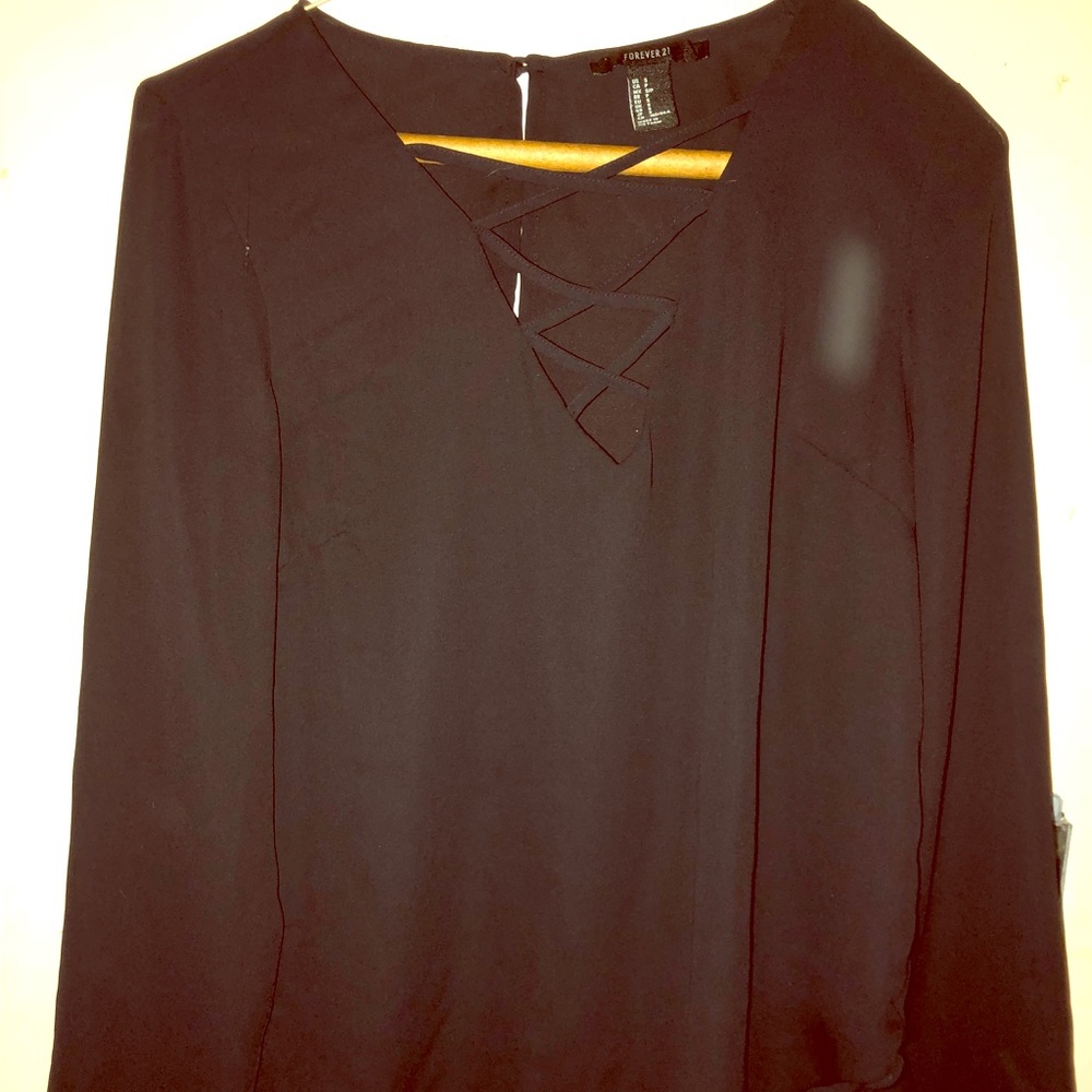 Black Cross V Neck Blouse